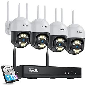 ZOSI 3MP Wlan PTZ Bewakingscamera Set, 4X Draaibare Outdoor Dome Camera 355°/140° 8CH 1TB HDD NVR, 2-Way Audio, Persoonsdetectie, Spotlight Alarm,Diverse