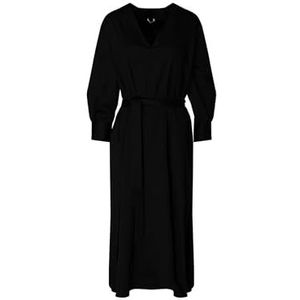 Seidensticker Damesblousejurk Maxi - blousejurk met ceintuur en V-hals - regular fit - stretch - lange mouwen - katoenmix, zwart, 34