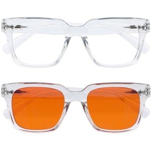 Opulize ERA Blauwlichtfilterbril Dames/Heren - Transparante en oranje Lenzen - Ontspiegeld - 2 Stuks - UV400 - groot rechthoekig montuur - Transparant