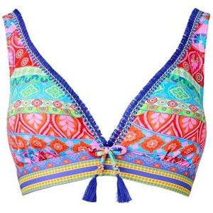 Joe Browns Gerecycleerde inhoud patchwork kwastjes trim bikinitop voor dames, Blauw Multi, 42