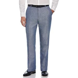 Perry Ellis Men's Essentials Modern Fit Solid Twill Linen Dress Pant, Blueprint, 34x29