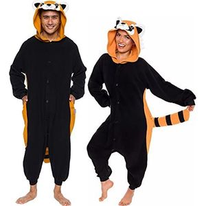 Funziez! Onesie voor volwassenen, Halloweenkostuum, dier, dinosaurus, haai, uniseks, pluche, eendelig cosplay-pak voor volwassenen, mannen en vrouwen, Rode Panda, XL