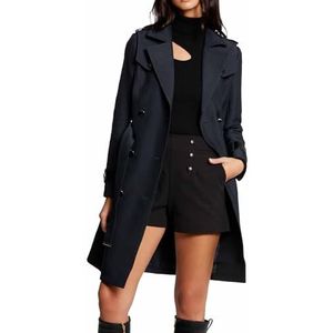 Morgan Trenchcoat met riem kunstleer details, Marineblauw, 36