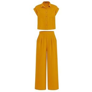 PRETTYGARDEN Women's 2025 Matching Sets Spring Cap Sleeve Cropped Top Wide Leg Pant Set Holiday Vacation Outfits(Solid Yellow,XX-Large)