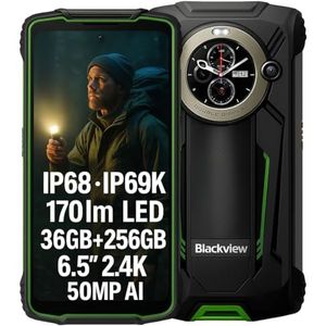 Blackview BV8200 Smartphone Incassable, Lampe Torche 170 Lumens, Double Écran, Helio G100 36GB+256GB, 6,5'' 120Hz 2.4K FHD+, Caméra AI 50MP, IP68 IP69K Android 14 Téléphone Étanche, GPS NFC Vert