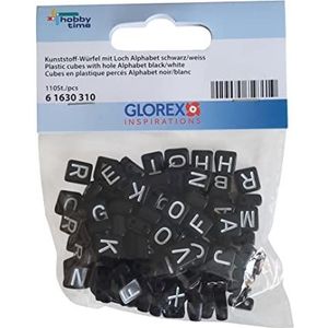 GLOREX 6 1630 310 - Plastic blokjes, 110 stuks met gat en letters, assorti zwart en wit, geschikt voor het ontwerpen van sieraden, armbanden, kettingen en decoraties