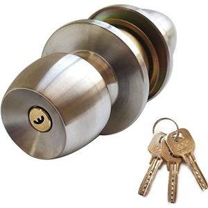 Deurknopset met 3 sleutels, ronde kogelgreep, badkamerkrukslot set voor slaapkamer, knop met sleutel en club