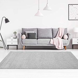 Carpet City Vloerkleed effen effen vlak voor Soft & Shiny in grijs/zilver voor woonkamer Afmetingen: 160x225 cm, 160 cm x 225 cm