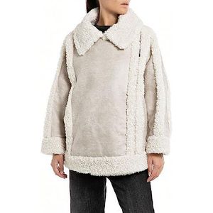 Replay Kunstlederen jas voor dames met kunstbont teddyjas, ivoor 865, L