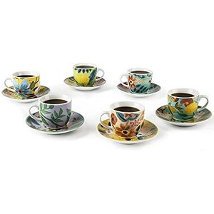 Excelsa Set van 6 espressokopjes met schoteltjes, bloemen