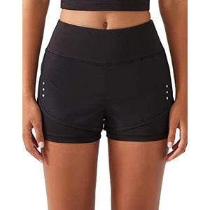 LOS OJOS Sportshorts voor dames, 2-in-1 work-out-shorts, yogashort voor vrouwen, met zakken voor yoga, hardlopen en training, zwart, XL