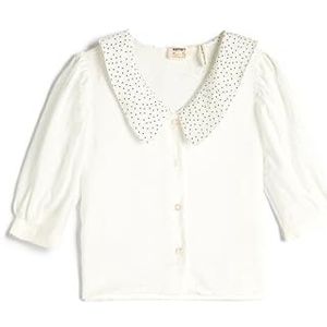 Koton Girls's Shirt Peter Pan Neck Polka-dot Detail Half Sleeve Viscose Fabric Blouse, Wit (000), 9-10 Jaar