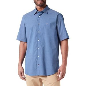 Tommy Hilfiger Heren Cl Str Micro Print Rf Shirt S/S Overhemden, Blauw, 37W, Anker Blauw/Optisch Wit, 36