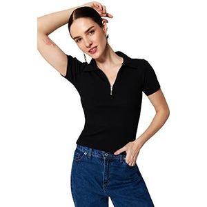 Trendyol Dames Vrouw Getailleerd Bodycon Polo Neck Knit Blouse Shirt, Zwart, XL