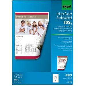 SIGEL IP19 InkJetpapier Professional, A4, 75 vellen, 2-zijdig speciaal gecoat mat, wit, aan beide zijden bedrukbaar, 105 g