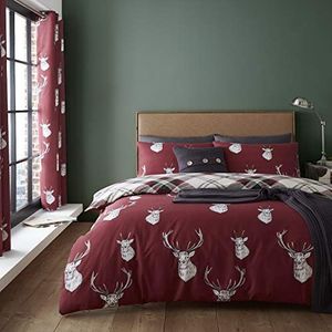 Catherine Lansfield Munro Stag Check Beddengoed 135 x 200 + 80 x 80, rood, Twin