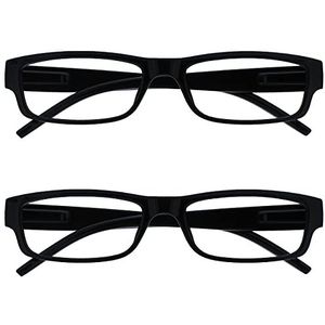 De leesbril, bedrijf, zwart, licht, comfortabele lezer, set van 2 stuks, designstijl, voor heren en dames, UVR2PK032 + 2,00