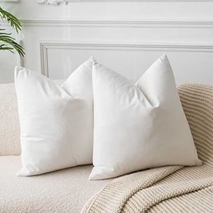 JUSPURBET Fluweelzachte sierkussenslopen van 18 x 18 cm, set van 2 stuks, voor sofa of bed, crèmewit, decoratieve zachte effen kussenslopen