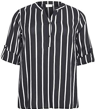 KAFFE - CURVE - Blouse - Zwart / Wit - Wijde Blouse met Knoopsluiting