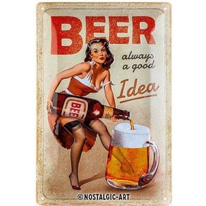 Nostalgic-Art Metalen Retro Bord, Beer – Always a Good Idea – Geschenkidee voor bierliefhebbers, van metaal, Vintage ontwerp decoratie, 20 x 30 cm