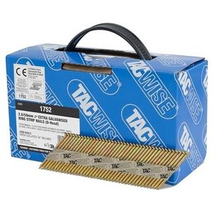 TACWISE 1752 Extra verzinkte framingspijkers 2,8/50 mm, D-kop, ringschacht, 34° hellend, papier gebundeld, 1600 stuks