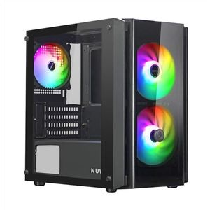 Nuwo Blitz R28 Micro-ATX Mini-ITX behuizing voor pc, desktop, kantoor, mini-toren mATX 0,50 mm SPCC, 3 ventilatoren FRGB, voor- en zijpaneel van gehard glas