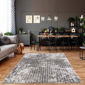 carpet city Vloerkleed woonkamer - ruitpatroon 80x150 cm grijs gemêleerd - moderne tapijten laagpolig