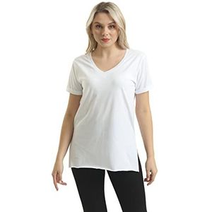 Bonateks, Dames T-shirt, V-hals, split, 30/1 gekamde single jersey-stof, comfortabel, wit, maat: L, wit, L/Lang