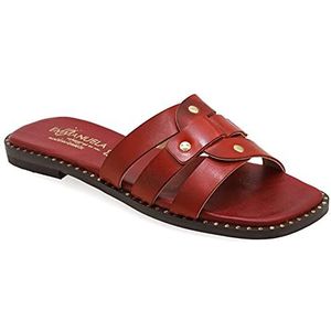 rood 39 Emmanuela Comfortabele platte lederen sandalen, Griekse glijbaan op sandalen, zomerschoenen voor vrouwen, sandalen met open tenen, boho chique schuifregelaar bezette sandalen