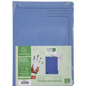 Exacompta - ref. 48122E - Set van 5 bedrukte insteekmappen in L-vorm Clean'Safe® - 400g/m² - Behandeld met een antimicrobiële actieve stof - Afmetingen: 22 x 31 cm voor A4-formaat - Kleur Blauw