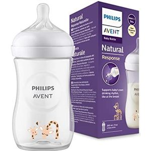 Philips Avent Natural Response-babyfles - Babymelkfles van 260 ml, BPA-vrij, voor baby's van 1 maand en ouder, met giraffemotief (model SCY903/66)