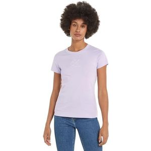 Calvin Klein Jeans Geschetst Ck Slim Tee S/S T-shirt voor dames, Pastel Lila, M