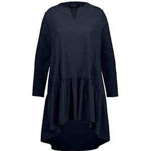 Ulla Popken Dames corduroy jurk met volant jurk, marineblauw, 54/56, marineblauw, 54/56 Grote maten
