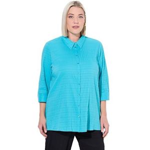 Ulla Popken Dames grote maten grote maten plus size blouse, bubbelkwaliteit, hemdkraag, 3/4-mouw, Diep aqua, 42-44 Grote maten