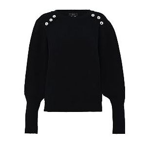 faina Dames trendy trui met schouderknopen acryl zwart maat M/L, zwart, M
