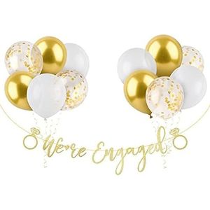 Lumeiy 13 stuks verlovingsbannerset met gouden confettiballonnen, latexballonnen en linten, perfecte decoraties voor bruiloft, bruidsfeest, feestbenodigdheden