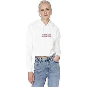 Trendyol Dames capuchon met slogan crop sweatshirt, Ecru, XL, Ecru, XL