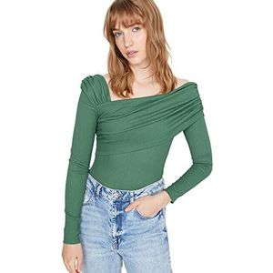 Trendyol Vrouwen Plain Shirred/Gedrapeerd Gedetailleerd Gebreid Bodysuit, Emerald, XS, Emerald, XS