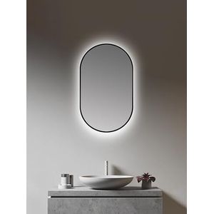 Talos Led-spiegel, ovaal, zwart, 45 x 75 cm, geschikt voor vochtige ruimtes voor je badkamer, wandspiegel met rondom ruimtelicht, met hoogwaardig aluminium frame