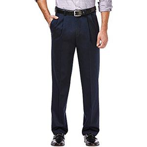 Haggar Premium strijkvrije casual kaki-broek voor heren, rechte pasvorm, platte voorkant, Donkere marine, 34W / 30L