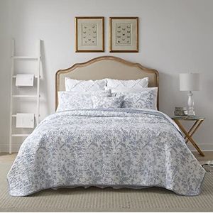 Laura Ashley Katoenen omkeerbaar beddengoed met bijpassende shams, bloemen woondecoratie voor alle seizoenen, amberley blauw, kingsize