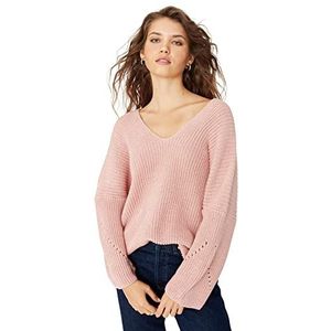 Trendyol Dames V-hals effen oversized sweater sweatshirt, zalmkleur, M, Zalm Kleur, M