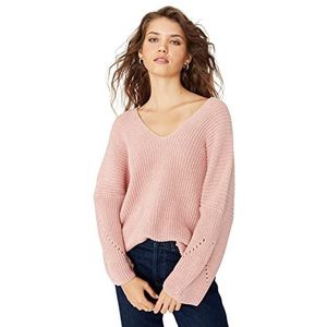 Trendyol Dames V-hals effen oversized trui sweatshirt, zalmkleur, L, Zalm Kleur, L