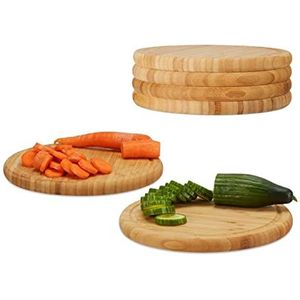 Relaxdays ontbijtplanken set 25 cm - bamboe - natuurlijke keukenplank - serveerplank rond - Pak van 6