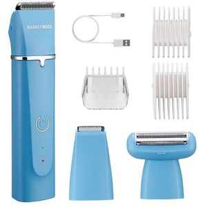 BarberBoss Verzorgingsset voor mannen, baard, haar- en lichaamstrimmer, 3 verwisselbare koppen, keramische messen, USB-oplaadbaar, waterdicht, gezichts- en lichaamsknipperset