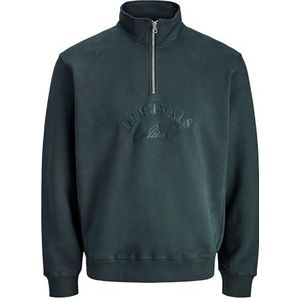 JACK & JONES - Sweatshirt - Donkergroen - Losse Pasvorm - Schipperskraag