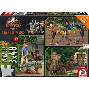 Schmidt Spiele Jurassic World, 56434, avontuur op Isla Nublar, 3 x 48 delen kinderpuzzel, kleurrijk
