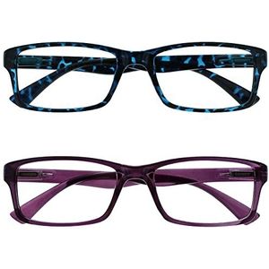 Leesbril Blauwe Schildpad & Purper Lezers Waarde 2 Stuks Mannen Vrouwen UVR2092BL_P +3,00