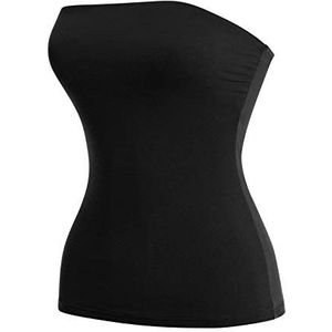 MixMatchy Dames Basic Solid Stretchy Katoen Lange Bandeau Tube Top, Zwart, S