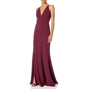 Dress the Population Women's Iris Spaghetti Strap Plunging Long Dress, Burgundy 17, X-Large